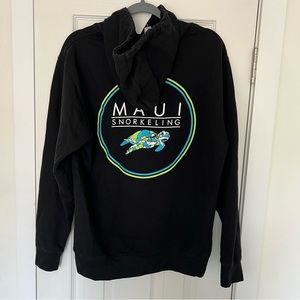 Black Pullover Hoodie Maui Snorkling Turtle Graphic Adult Size M Black Casual